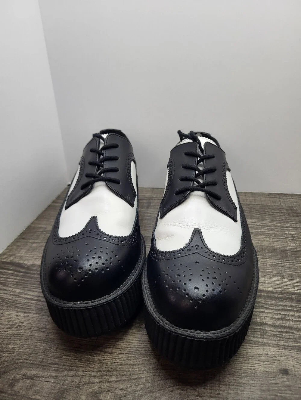 Tuk Creepers Gothic Rockabilly Black White Wingtip Leather Punk Shoes Mens Sz 13
